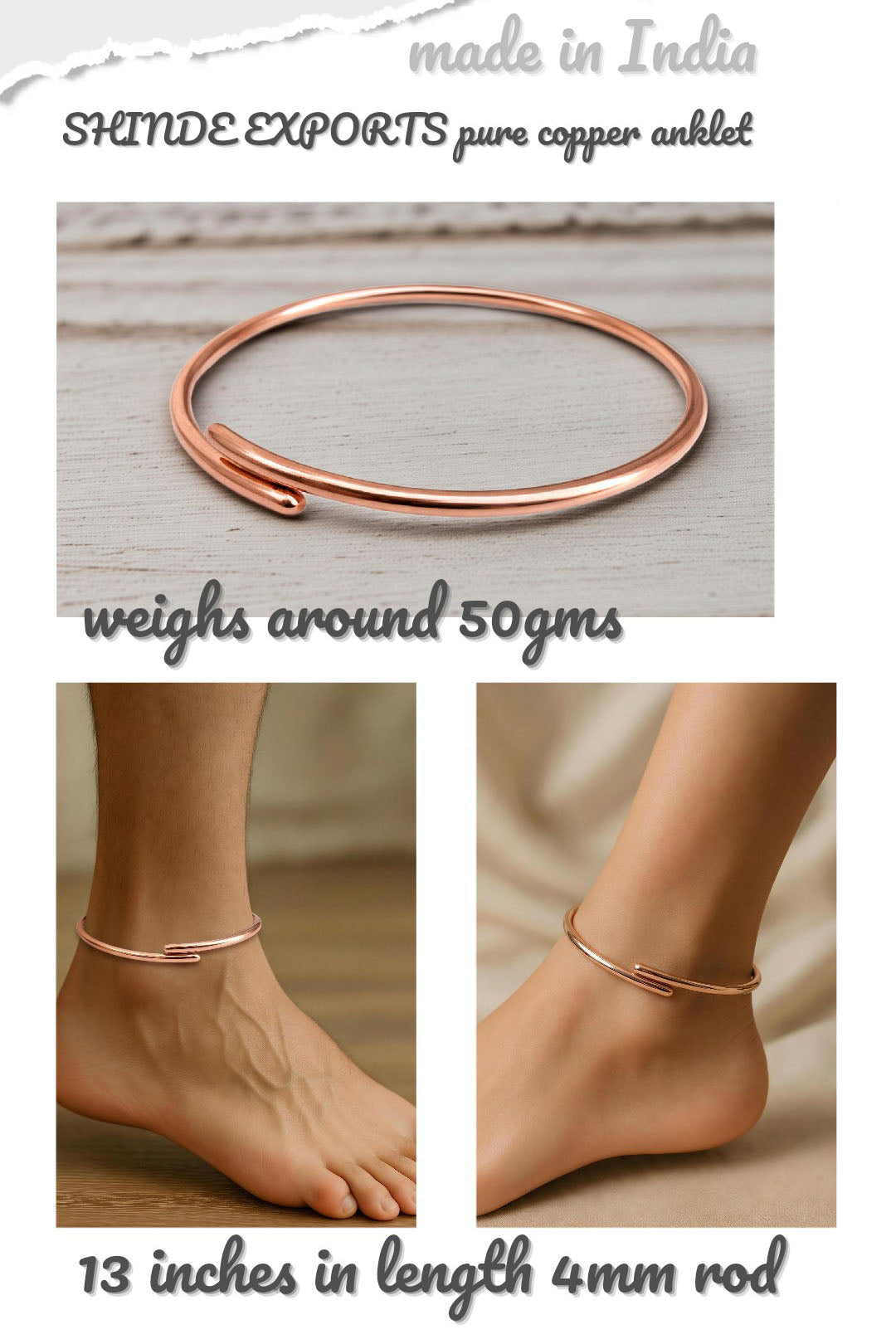 SHINDE EXPORTS copper leg kada for men/copper leg kada/leg kada