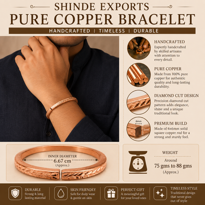 shinde exports heavy pure copper bracelet cuff kada bangle for women men