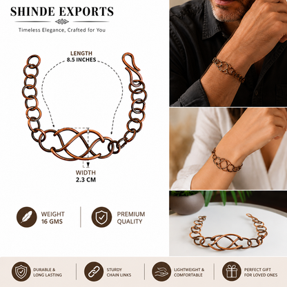 SHINDE EXPORTS Pure Copper Bracelet for Men & Women – Antique Finish Handmade Link Chain Bracelet, Adjustable 8.5 Inch Unisex Copper Jewelry, Made in India
