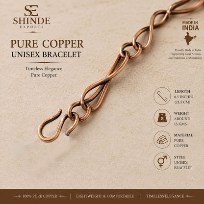 SHINDE EXPORTS Pure Copper Bracelet for Men & Women – Antique Finish Handmade Link Chain Bracelet, Adjustable 8.5 Inch Unisex Copper Jewelry, Made in India
