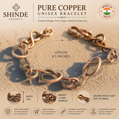 SHINDE EXPORTS Pure Copper Bracelet for Men & Women – Antique Finish Handmade Link Chain Bracelet, Adjustable 8.5 Inch Unisex Copper Jewelry, Made in India