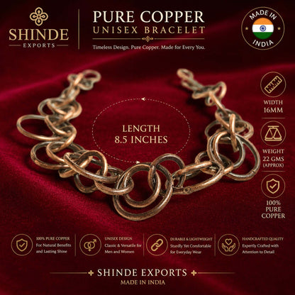 SHINDE EXPORTS Pure Copper Bracelet for Men & Women – Antique Finish Handmade Link Chain Bracelet, Adjustable 8.5 Inch Unisex Copper Jewelry, Made in India