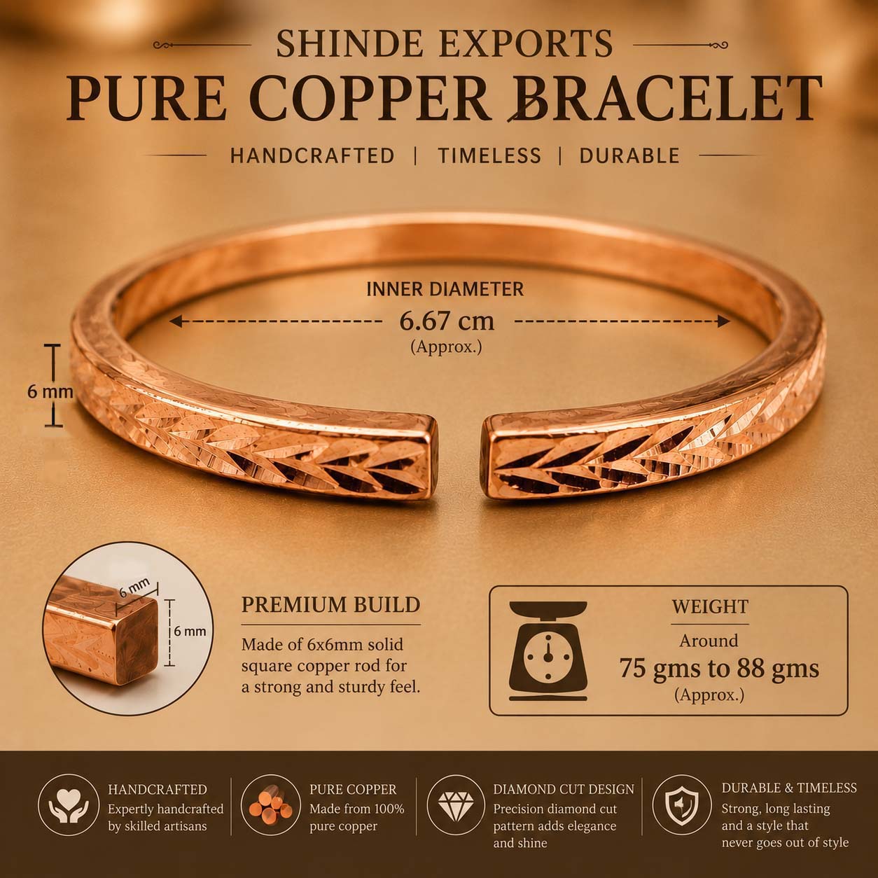 shinde exports heavy pure copper bracelet cuff kada bangle for women men
