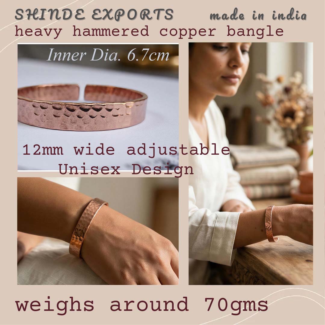 SHINDE EXPORTS handcrafted pure copper bangle bracelets for women men kada 12mm wide cuff 70gms