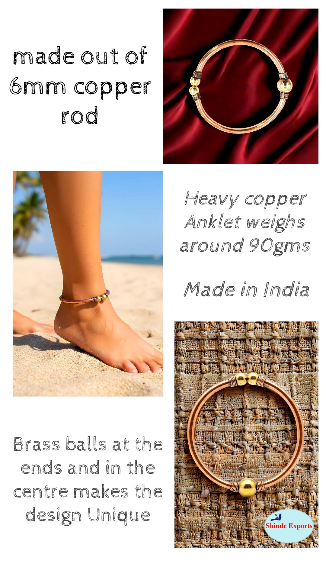 SHINDE EXPORTS copper leg kada for men/copper leg kada/leg kada