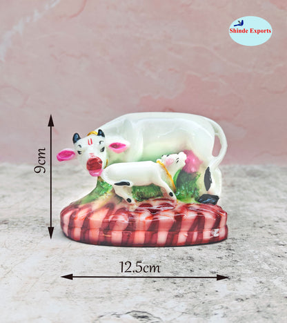SHINDE EXPORTS cow with calf kamdhenu marble idol white statue for vastu pooja home décor