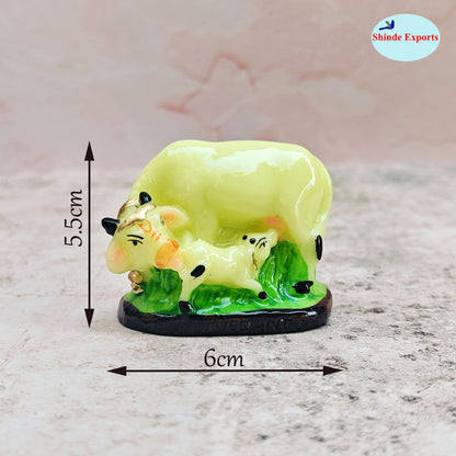 SHINDE EXPORTS cow with calf kamdhenu marble idol white statue for vastu pooja home décor