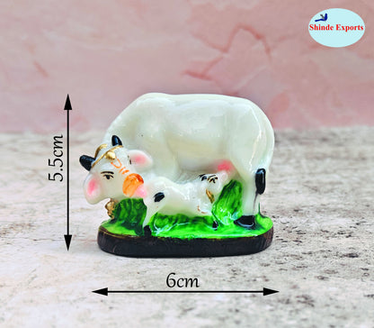 SHINDE EXPORTS cow with calf kamdhenu marble idol white statue for vastu pooja home décor