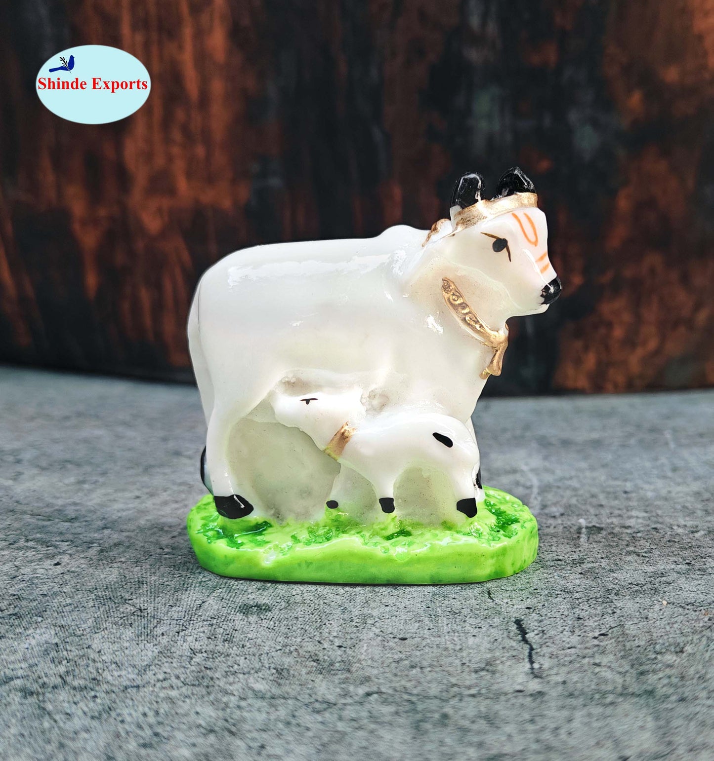 SHINDE EXPORTS cow with calf kamdhenu marble idol white statue for vastu pooja home décor