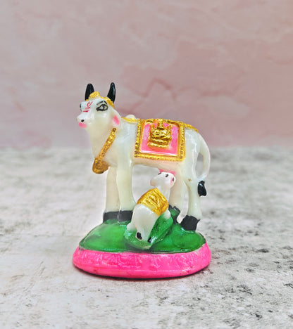 SHINDE EXPORTS cow with calf kamdhenu marble idol white statue for vastu pooja home décor