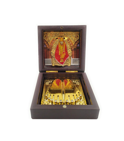 SHINDE EXPORTS Shirdi Sai Baba Decorative Photo Frame box with Charan Paduka for God Pooja and Gift.