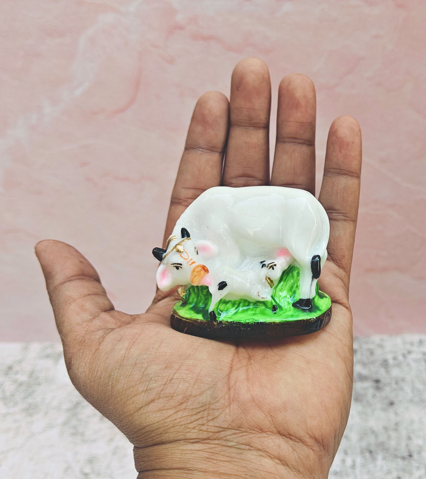 SHINDE EXPORTS cow with calf kamdhenu marble idol white statue for vastu pooja home décor