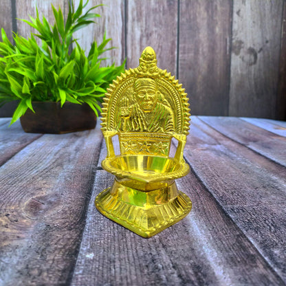 SHINDE EXPORTS Shirdi Saibaba Figure Golden Brass Diya for puja for Home Decor