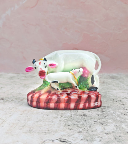 SHINDE EXPORTS cow with calf kamdhenu marble idol white statue for vastu pooja home décor