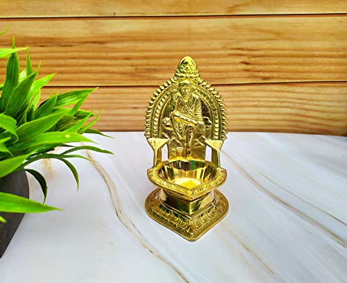 SHINDE EXPORTS Shirdi Saibaba Figure Golden Brass Diya for puja for Home Decor