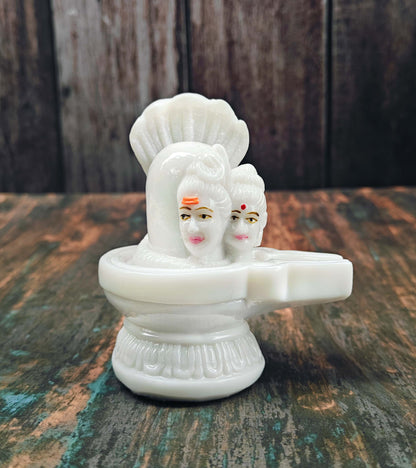 SHINDE EXPORTS marble shivling idol with shiva parvati parivar for home puja car dashboard gift
