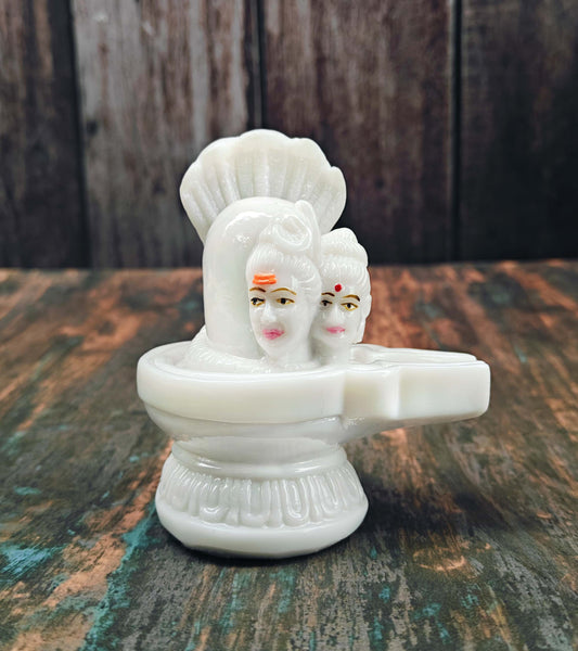 SHINDE EXPORTS marble shivling idol with shiva parvati parivar for home puja car dashboard gift