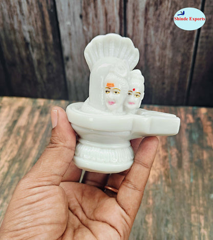SHINDE EXPORTS marble shivling idol with shiva parvati parivar for home puja car dashboard gift
