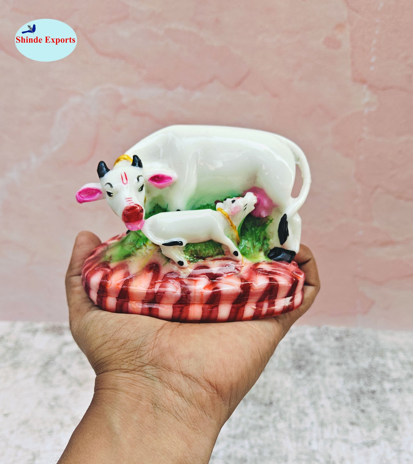 SHINDE EXPORTS cow with calf kamdhenu marble idol white statue for vastu pooja home décor