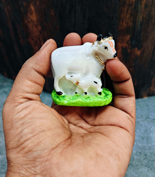 SHINDE EXPORTS cow with calf kamdhenu marble idol white statue for vastu pooja home décor