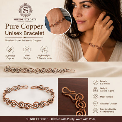 SHINDE EXPORTS Pure Copper Bracelet for Men & Women – Antique Finish Handmade Link Chain Bracelet, Adjustable 8.5 Inch Unisex Copper Jewelry, Made in India