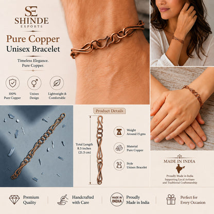 SHINDE EXPORTS Pure Copper Bracelet for Men & Women – Antique Finish Handmade Link Chain Bracelet, Adjustable 8.5 Inch Unisex Copper Jewelry, Made in India