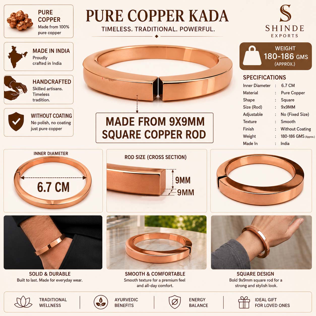 shinde exports heavy pure copper bracelet cuff kada bangle for women men