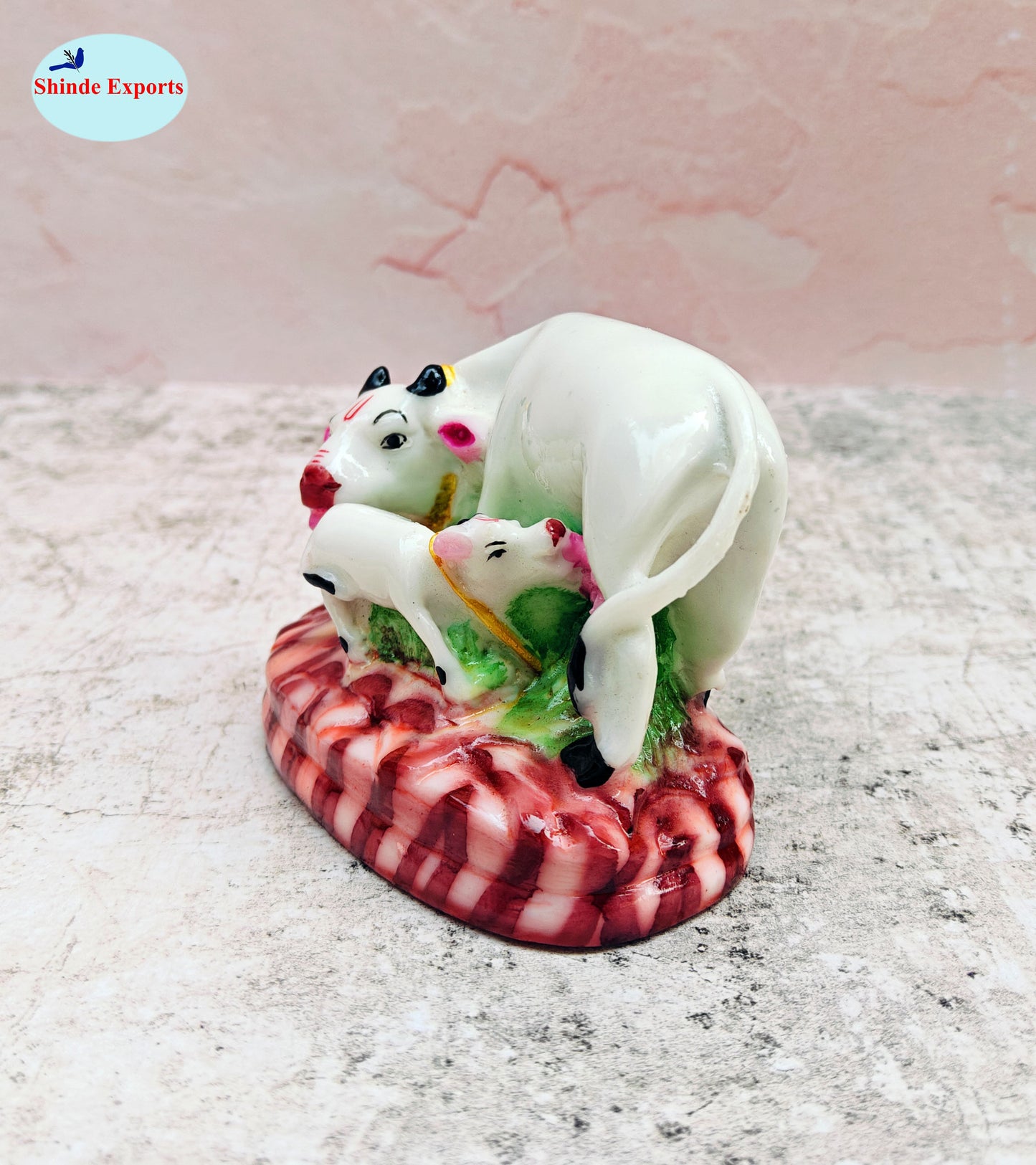 SHINDE EXPORTS cow with calf kamdhenu marble idol white statue for vastu pooja home décor