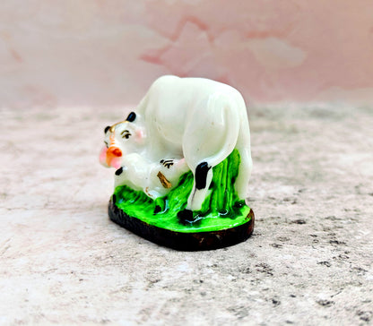 SHINDE EXPORTS cow with calf kamdhenu marble idol white statue for vastu pooja home décor