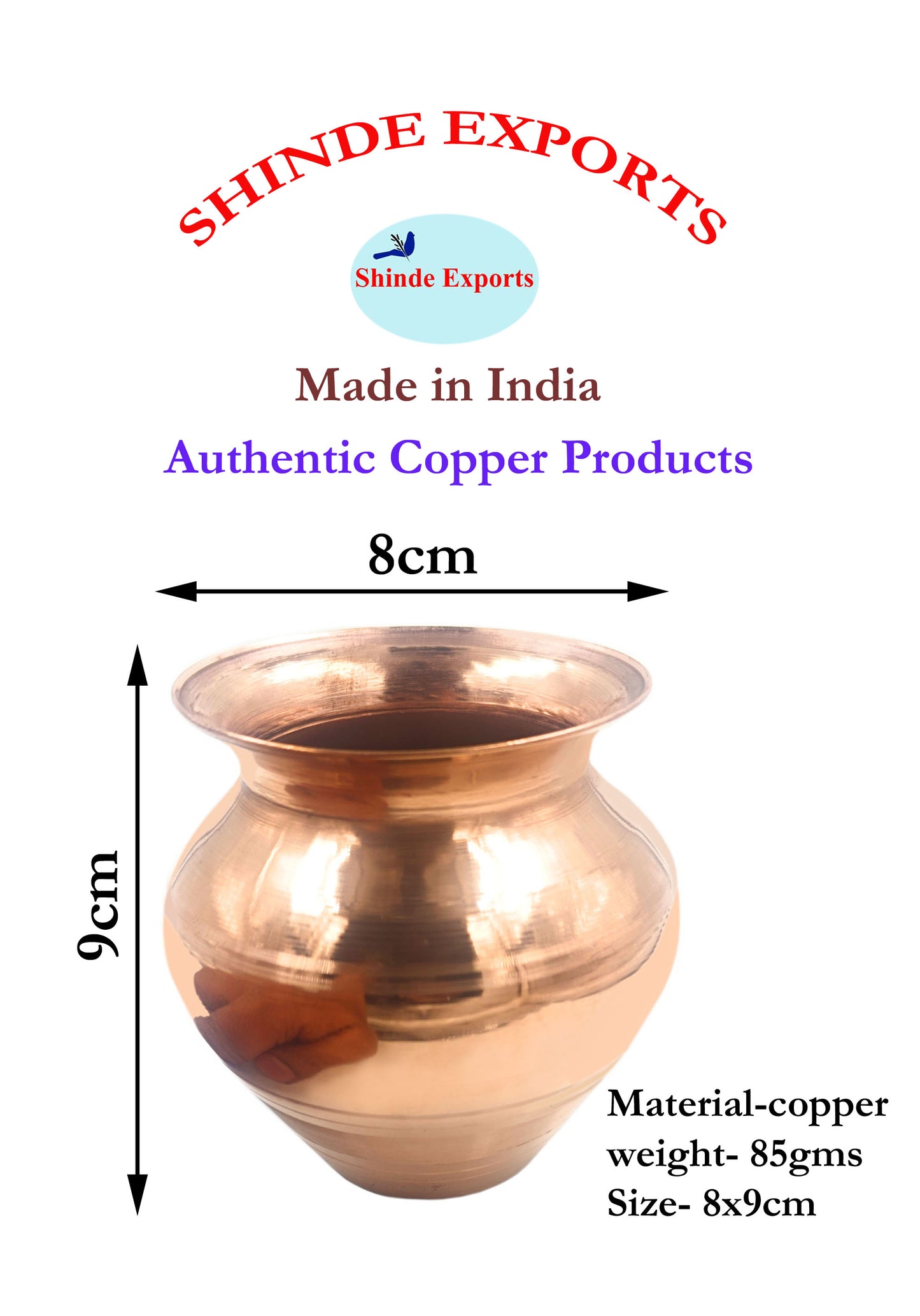 SHINDE EXPORTS Small Size Copper tamba lota Kalash for puja Drinking Water Pooja