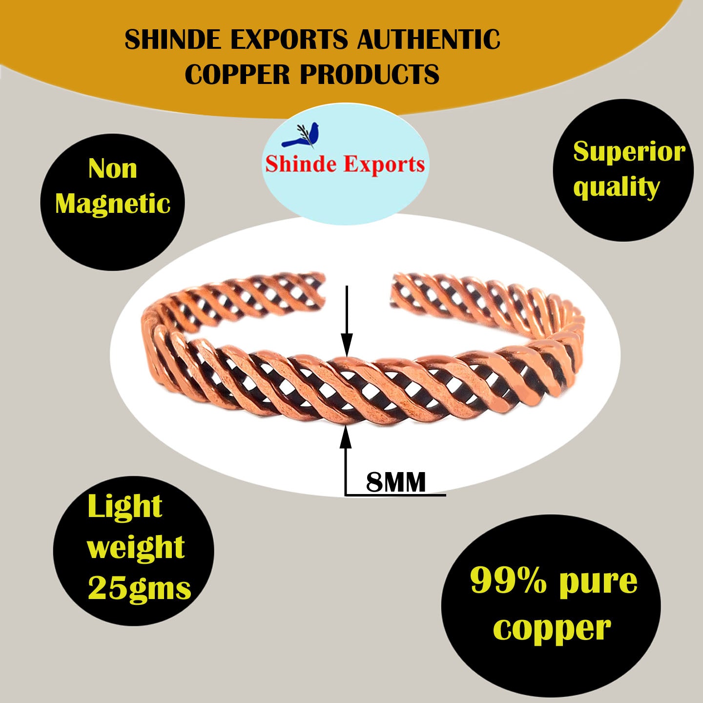 SHINDE EXPORTS pure copper kada bracelet for men women original light weight