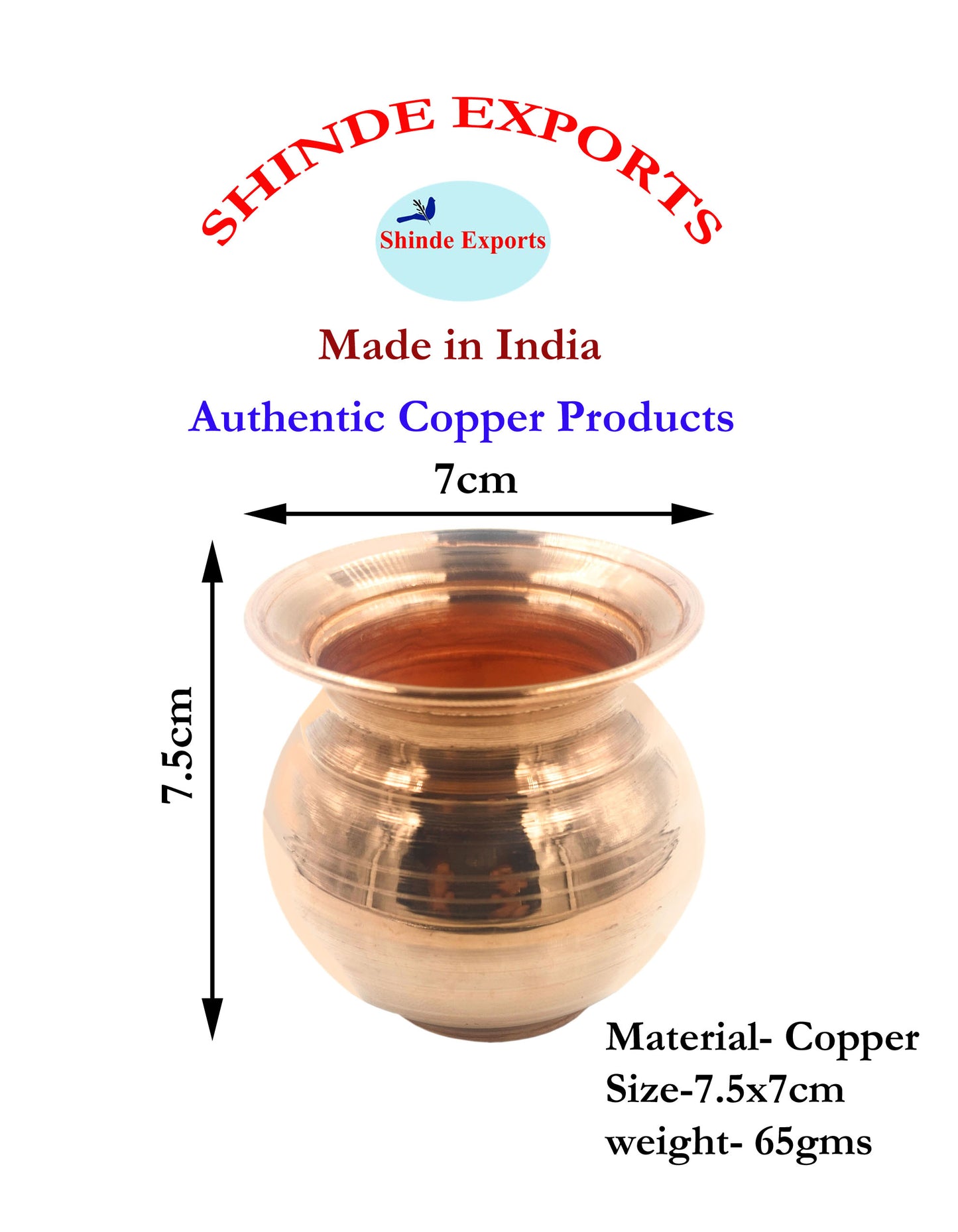 SHINDE EXPORTS Small Size Copper tamba lota Kalash for puja Drinking Water Pooja