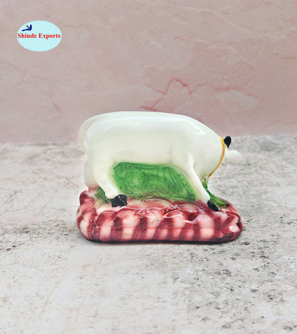 SHINDE EXPORTS cow with calf kamdhenu marble idol white statue for vastu pooja home décor