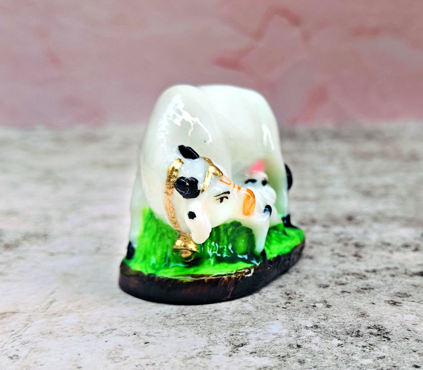 SHINDE EXPORTS cow with calf kamdhenu marble idol white statue for vastu pooja home décor