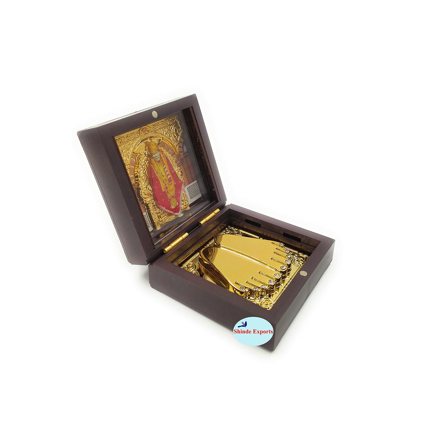 SHINDE EXPORTS Shirdi Sai Baba Decorative Photo Frame box with Charan Paduka for God Pooja and Gift.