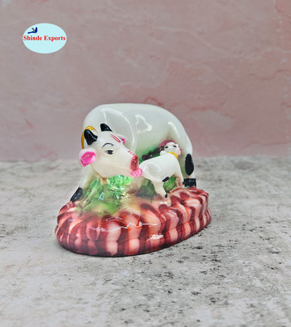 SHINDE EXPORTS cow with calf kamdhenu marble idol white statue for vastu pooja home décor