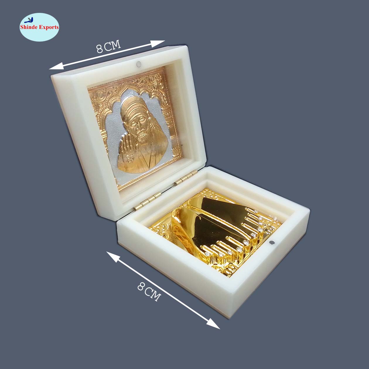 SHINDE EXPORTS Shirdi Sai Baba Decorative Photo Frame box with Charan Paduka for God Pooja and Gift.