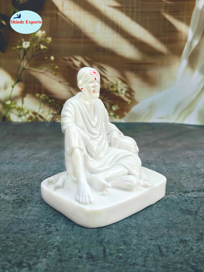 SHINDE EXPORTS Big Size White shirdi saibaba Marble Idol for Pooja Room Statue murti Home Murty 5 inches