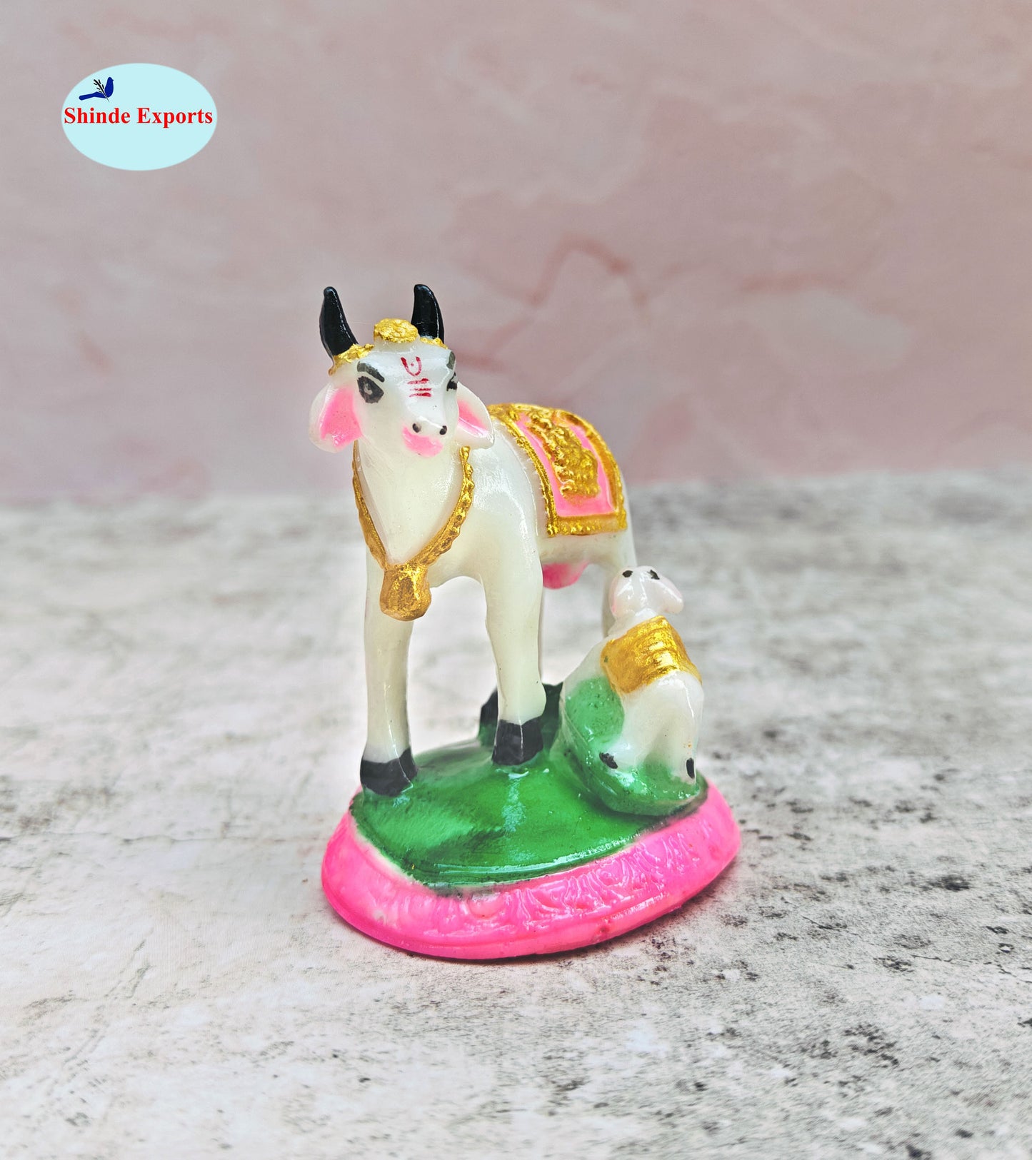 SHINDE EXPORTS cow with calf kamdhenu marble idol white statue for vastu pooja home décor