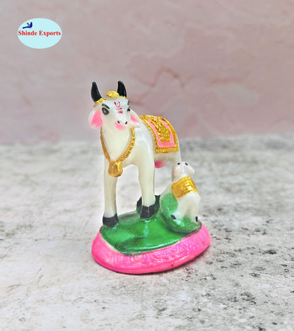 SHINDE EXPORTS cow with calf kamdhenu marble idol white statue for vastu pooja home décor