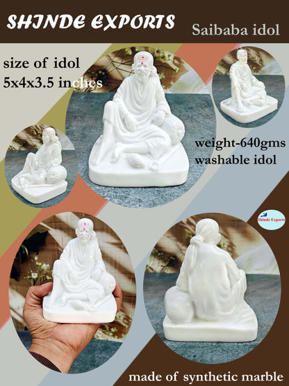 SHINDE EXPORTS Big Size White shirdi saibaba Marble Idol for Pooja Room Statue murti Home Murty 5 inches