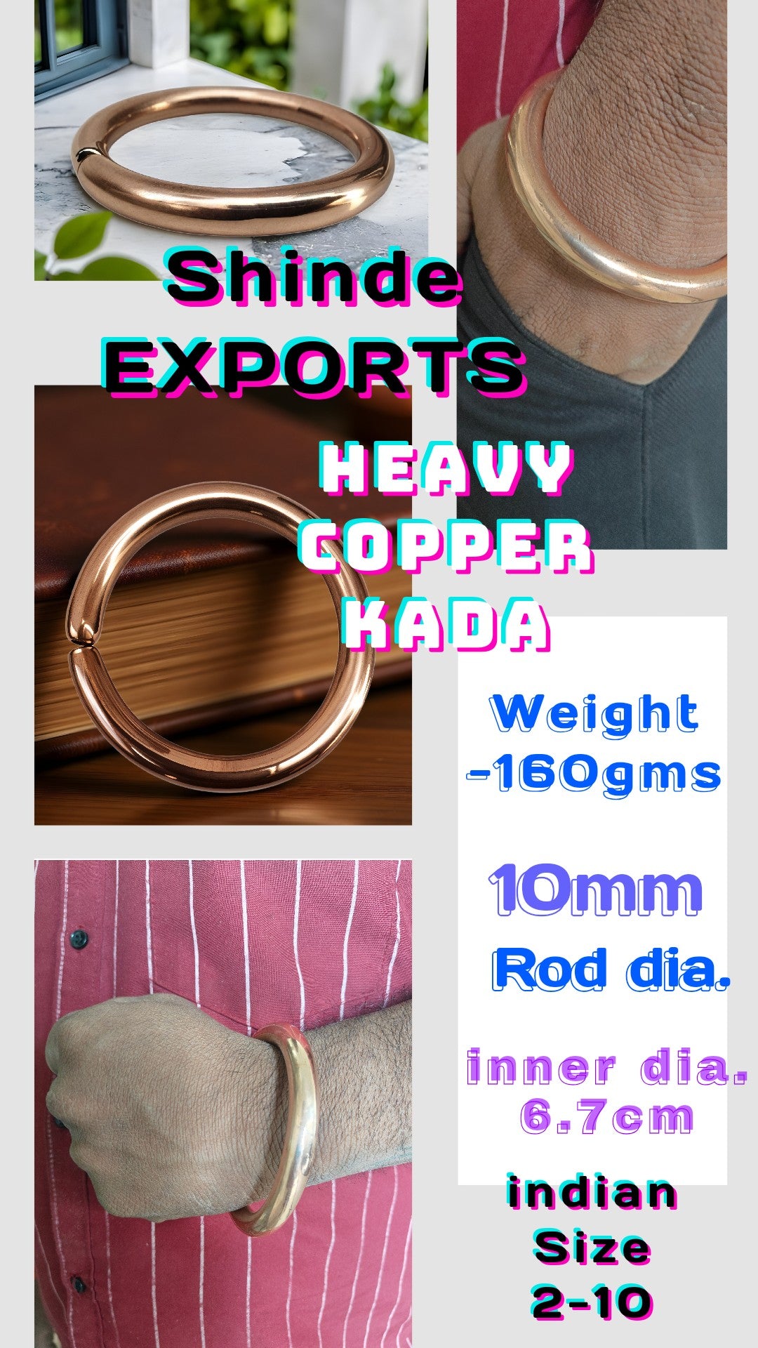 SHINDE EXPORTS Heavy Pure Copper thick Bracelet Bangle Unisex Kada Solid Handmade Cuff for Men & Women