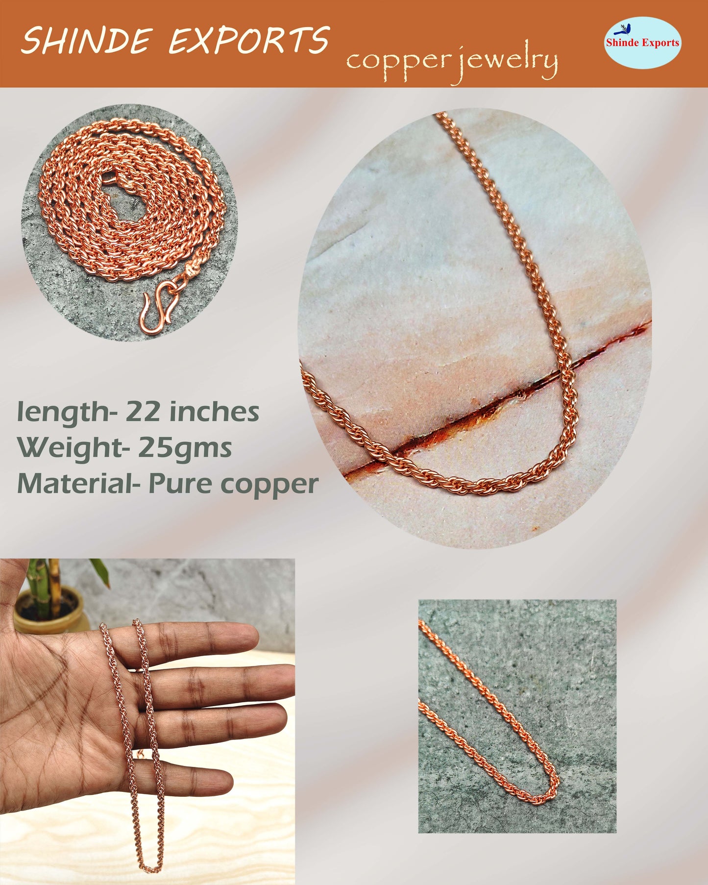 SHINDE EXPORTS pure copper necklace hasli neck chain for women (Design 6)