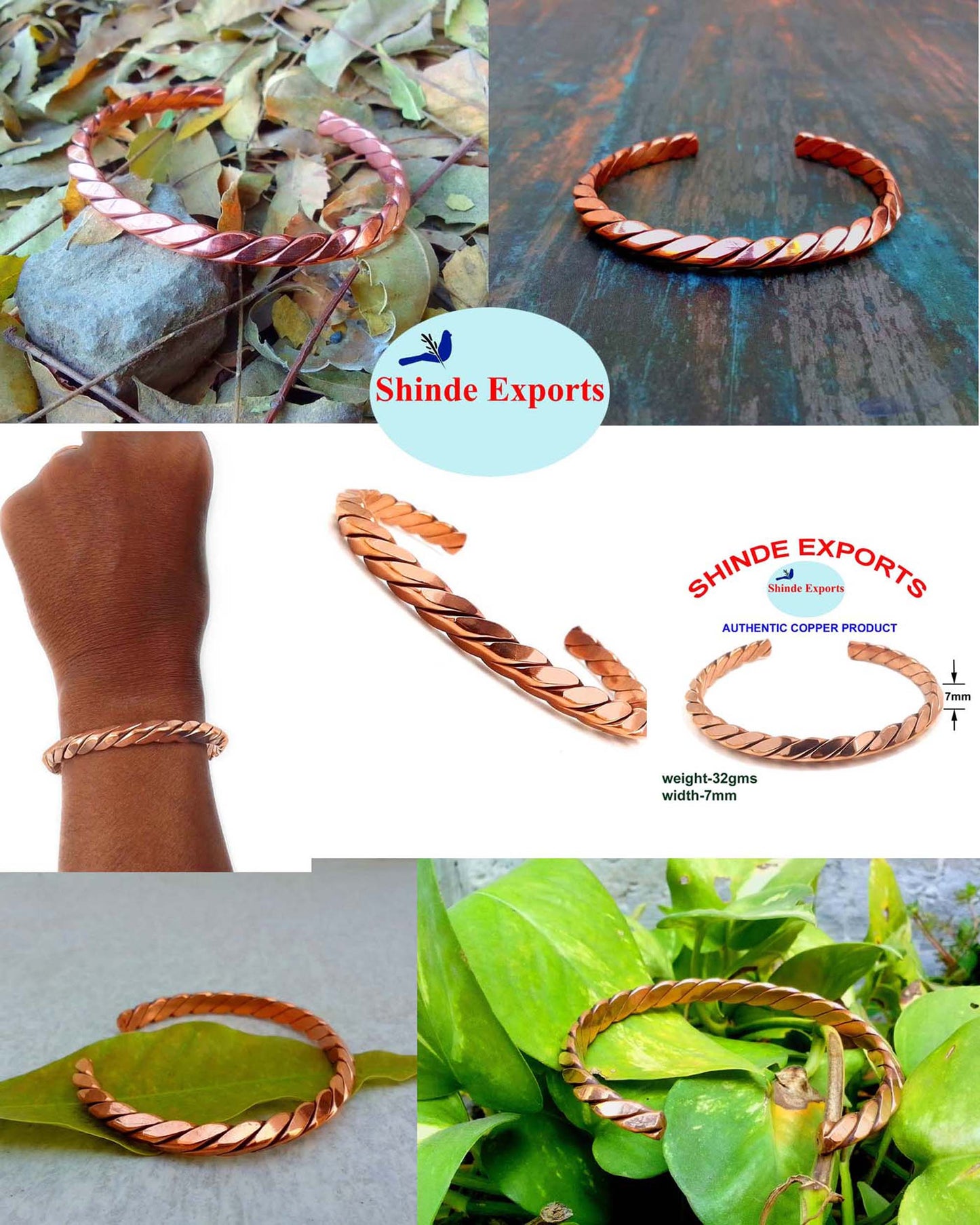 SHINDE EXPORTS Pure Copper Adjustable Kada Bracelet for Men & Women| Magnetic Copper Healing Hand Cuff/Bangle Kada for Unisex Adult