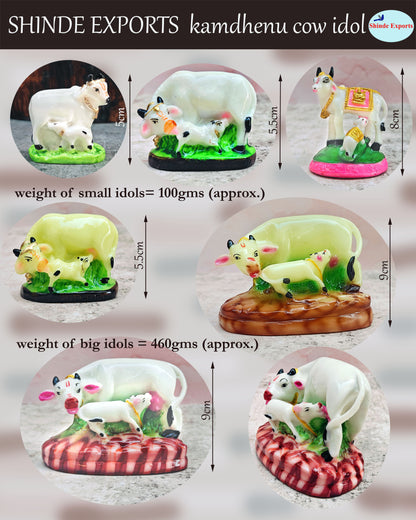 SHINDE EXPORTS cow with calf kamdhenu marble idol white statue for vastu pooja home décor