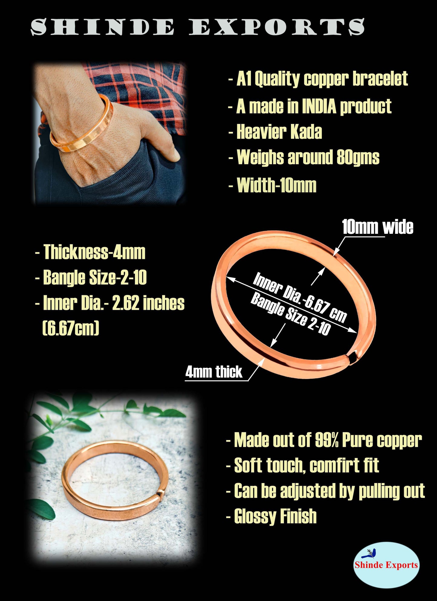 SHINDE EXPORTS pure copper kada bracelets for men and women