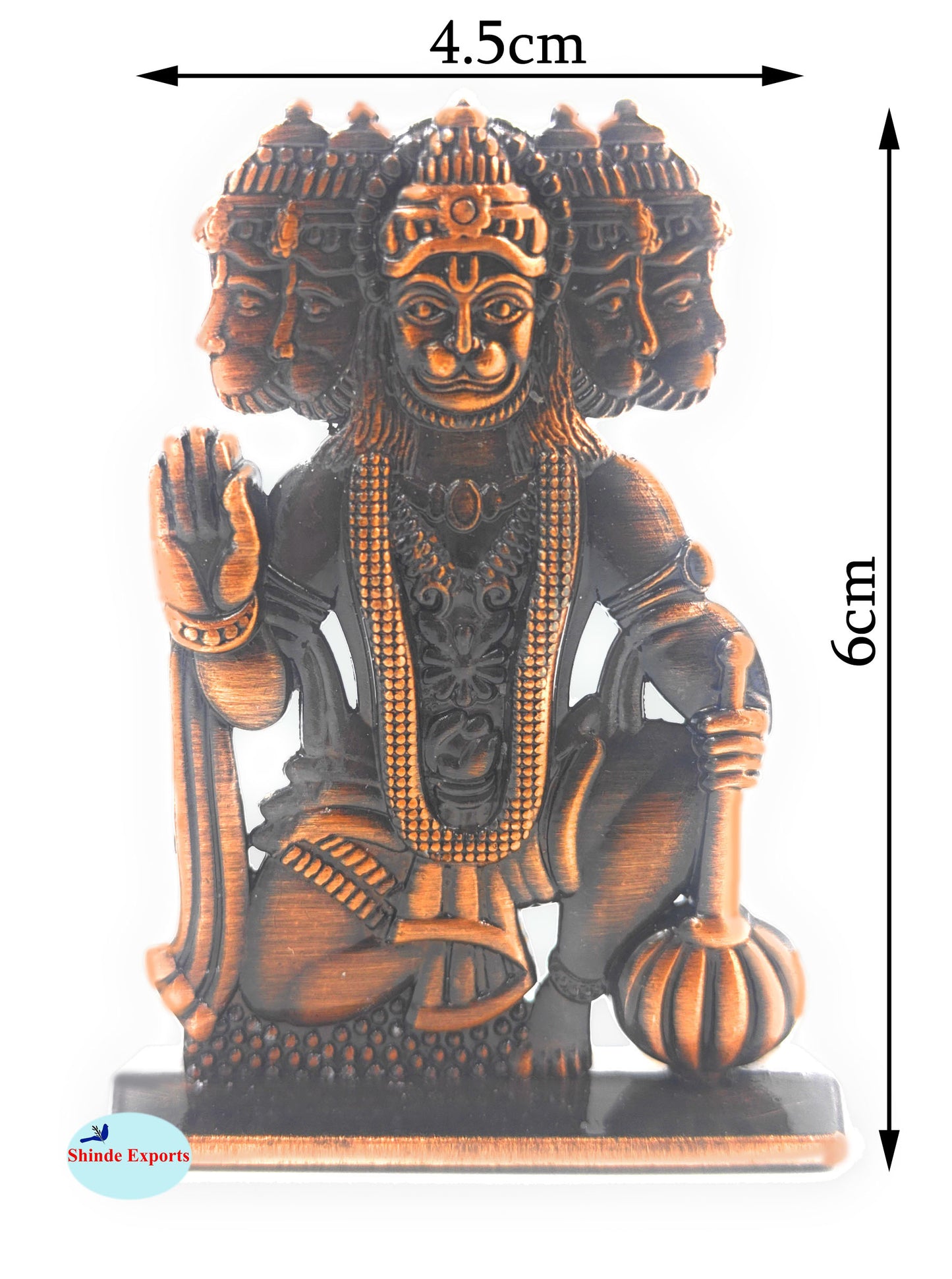 SHINDE EXPORTS small size brass pital metal panchmukhi hanuman idol murti statue for car dashboard home